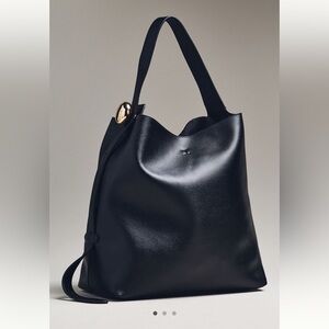 Anthropologie Slouchy Faux-Leather Tote NWOT Black Gold Knob